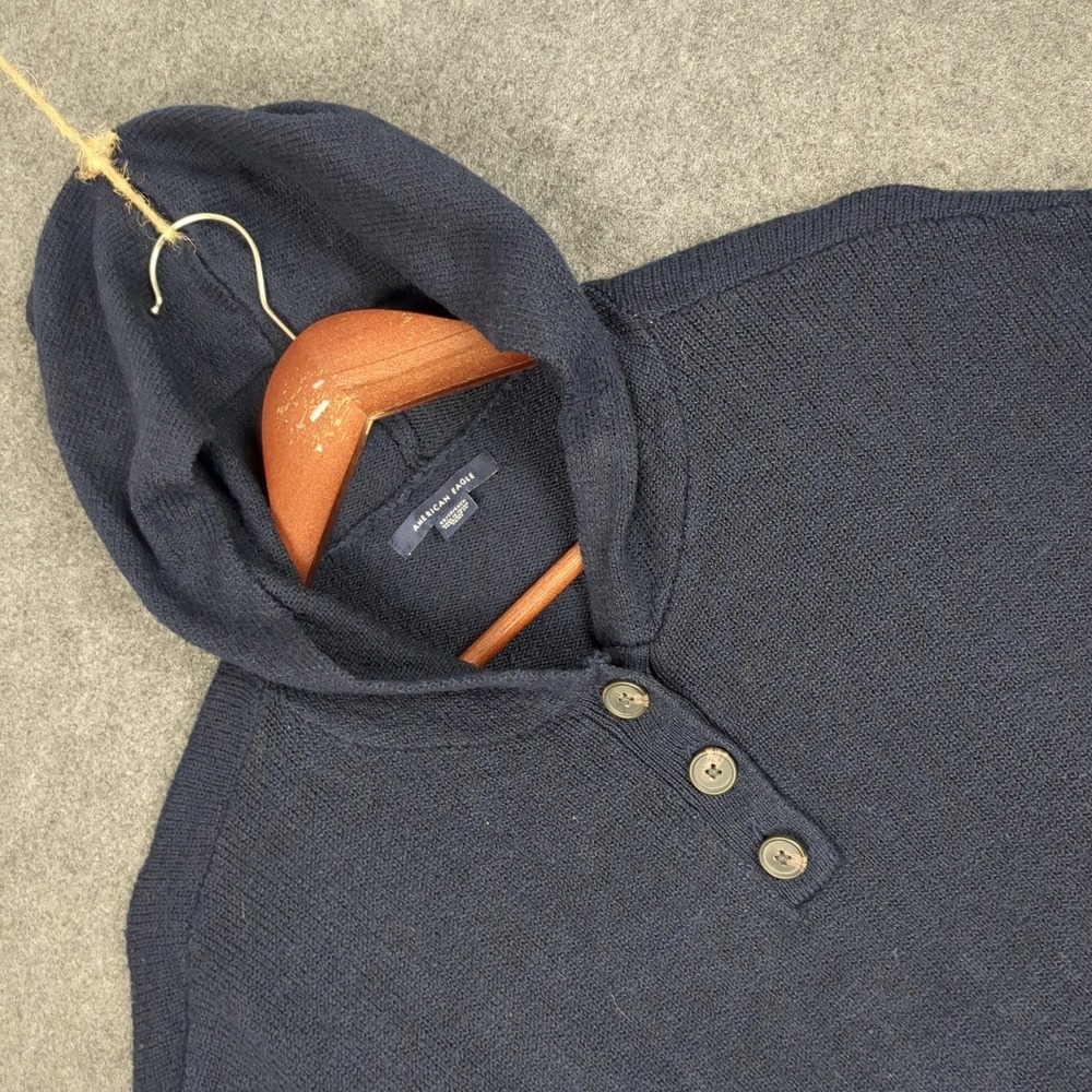 American Eagle Navy Blue Henley Hoodie Sweater XS Varsity Stripe Knit Pullover